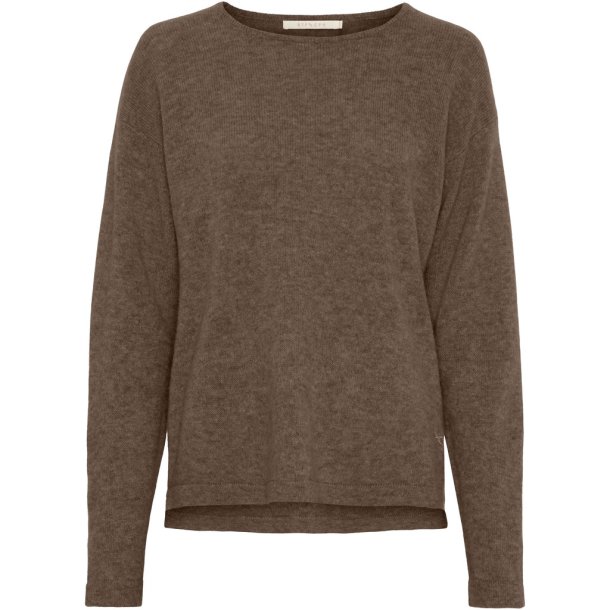 BTF CHP 500083 Pure Cashmere Pullover w. Boat Neck - Brown Melange