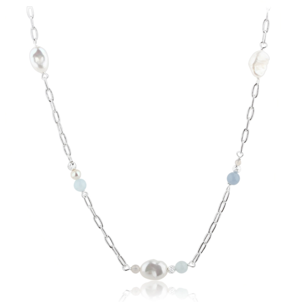 Aqua Dulce 5656 Sky Blue Pearl Necklace - Silver 42 + 3 cm 
