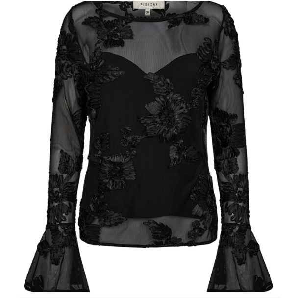 Pieszak J235163 PD-Melia Flounce Mesh Blouse - Black 