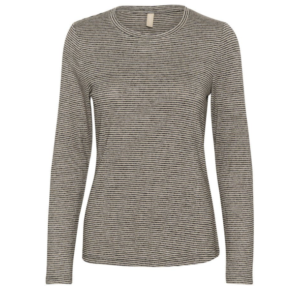 Culture 50111031 CUalexandra Jersey LS Tshirt - Timber Wolf / Black Stripe